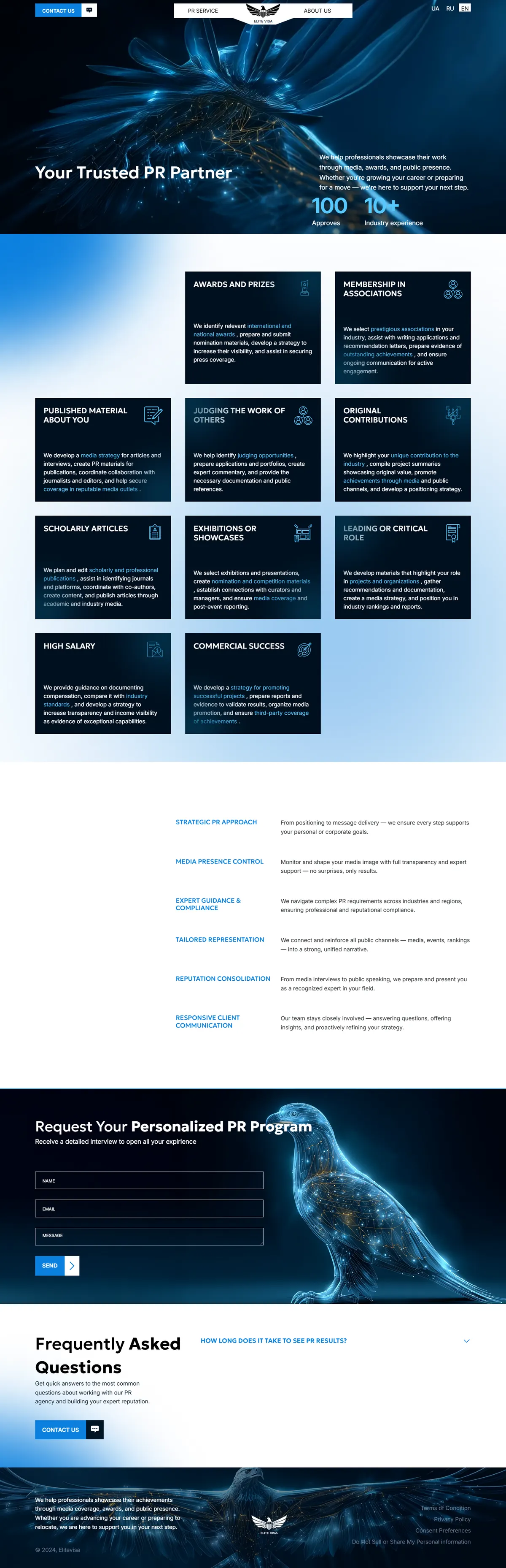 Screenshot of the Elite Visa website homepage (elitevisa.us)